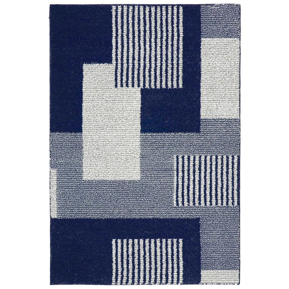 Block Party Navy/Sterling/White 5 ft. x 7 ft. Polypropylene Area Rug by Garland Rug 3 Block Party Navy/Sterling/White 5 ft. x 7 ft. Polypropylene Area Rug by Garland Rug
